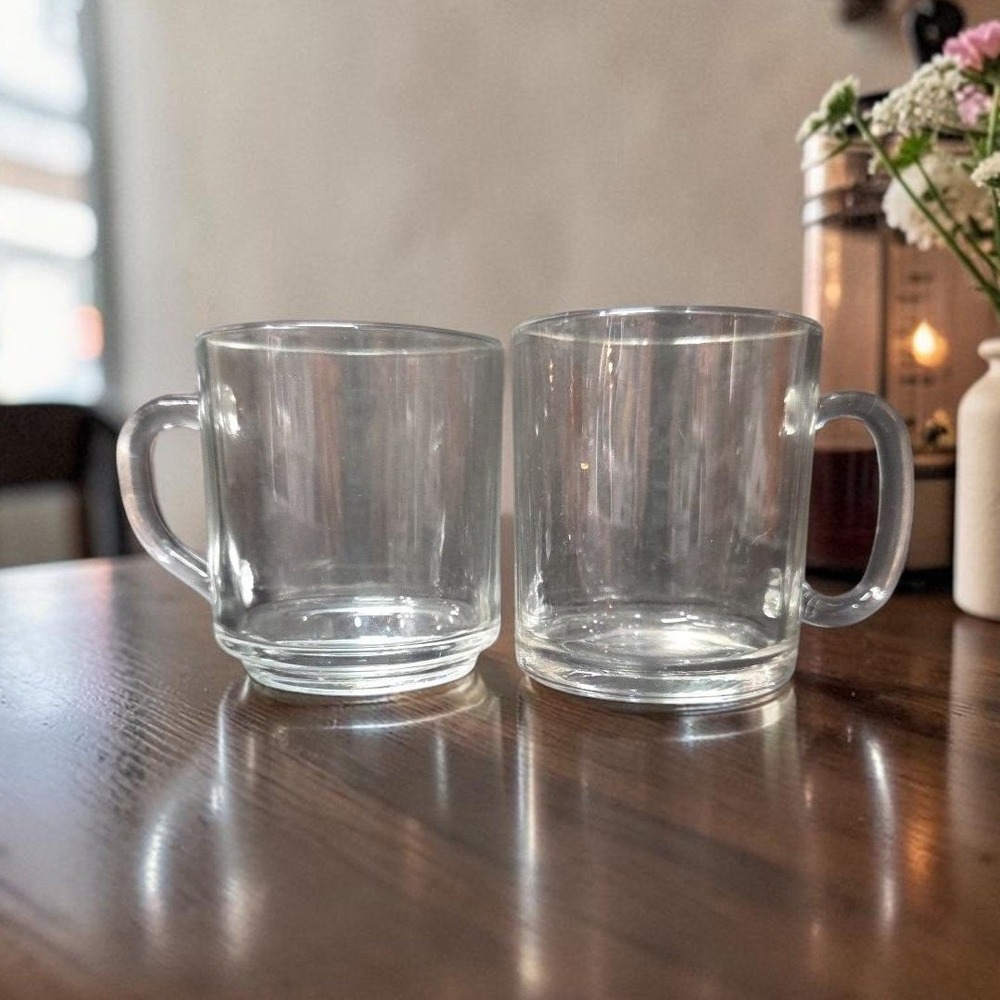 Luminarc Clear Coffee Cups,‎ Set of 2, Vintage French Glassware, Glass Drinkware